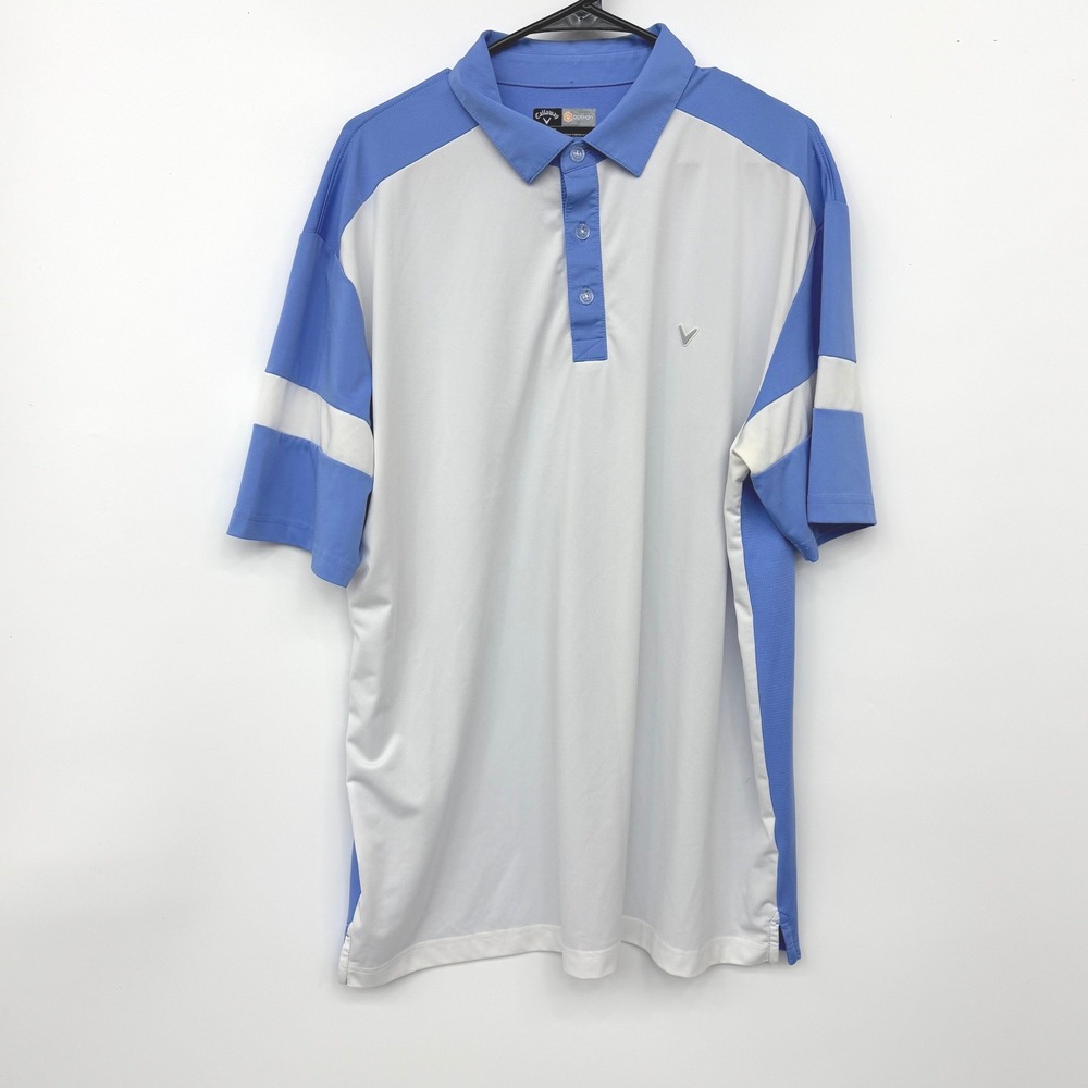 Callaway Opti-Dri Mens XL Blue White Colorblock Short Sleeve Golf Polo Shirt
